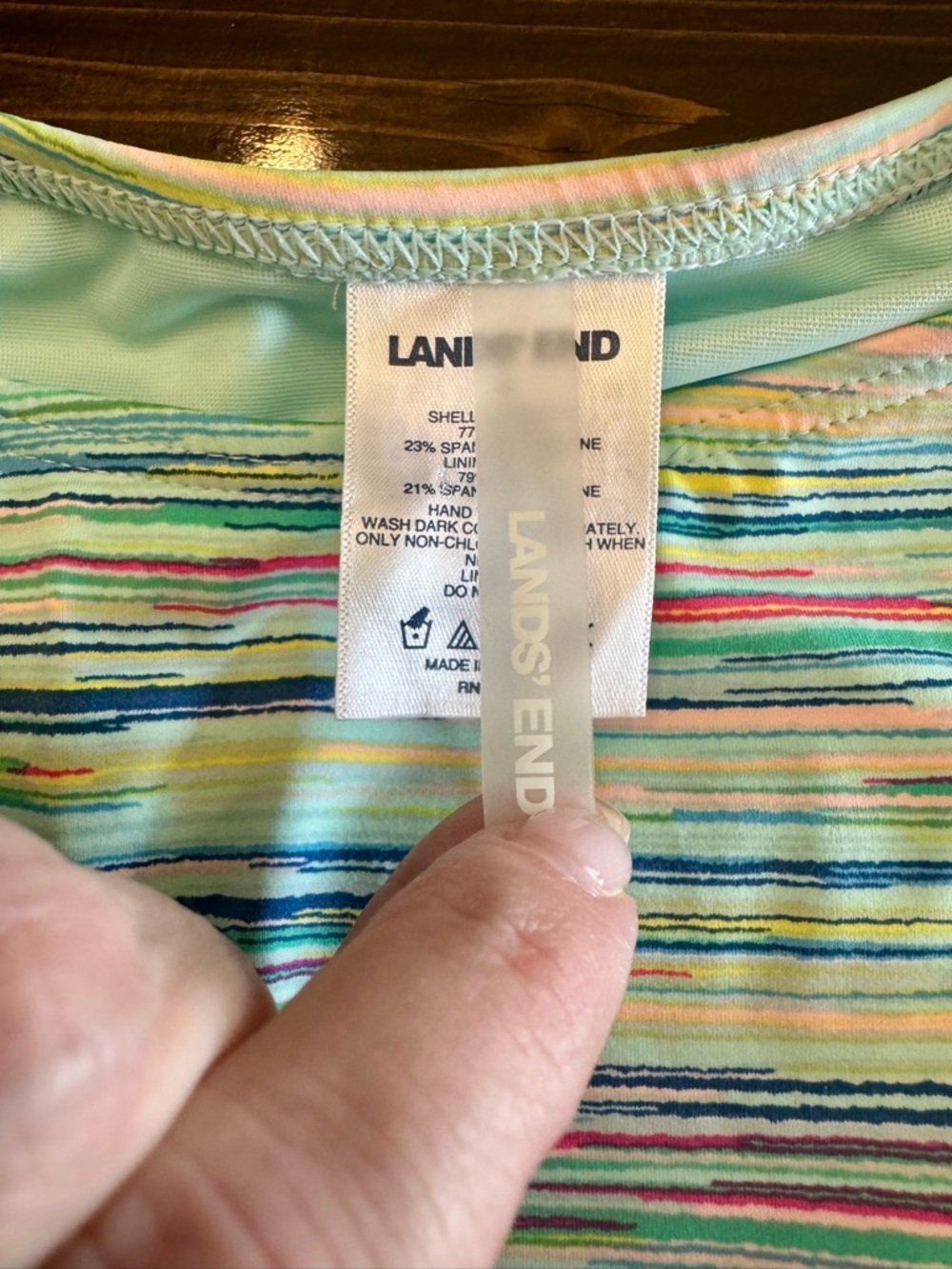 Lands' End Striped Turquoise Multicolor Sleeveless Swim Tank Size 8 - Picture 4 of 7